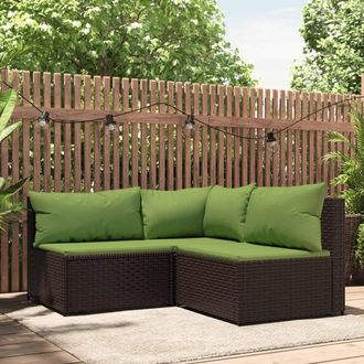 vidaXL Set Muebles De Jard&iacute;n 3 Piezas Y Cojines Rat&aacute;n Sint&eacute;tico Marr&oacute;n Vidaxl