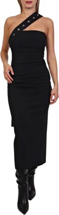 Patrizia Pepe Crepe Midi Sheath Jurk - Dames - Casual kleedjes - Zwart - XL - Leer - Kleedjes
