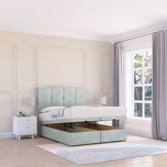 Sloomy Jasmine Naples Fabric Ottoman Bed End Opening With Sprung Memory Mattress & 26 Inch strut Headboard in Silver | Size: Small Single