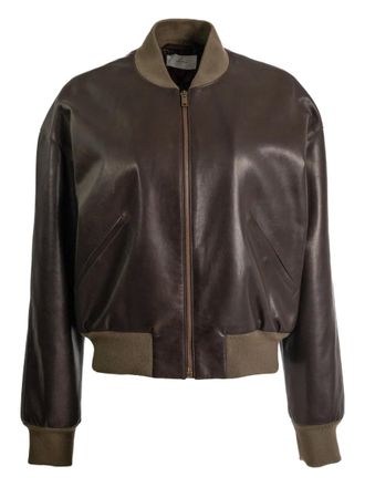 The Row ribbed collar bomber jacket - women - CALFSKIN - 4 - Brown