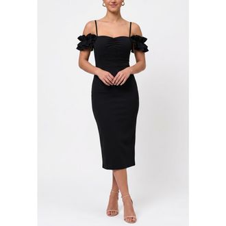 Rachel Roy Parcella Ruffle Sleeve Midi Dress in Black at Nordstrom, Size X-Small