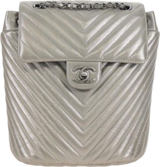 Chanel Urban Spirit Chevron Iridescent Calfskin Silver Leather Backpack Bag (Pre-Owned)