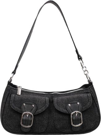 Generic Women Girls Denim Solid Color Shoulder Bag with Zipper Shoulder Armpit Bag Single Shoulder Handbag for Travel Shopping Work Daily Use