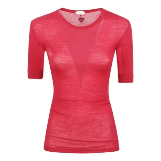 Versace T-Shirts, female, Red, Size: S Stretch Virgin Wool T-Shirt