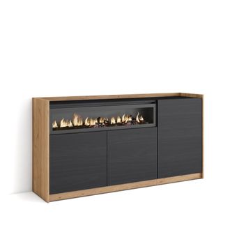 Skraut Home Skraut Home - Aparadores Para Sal&oacute;n, 156x37x80cm, 3 Puertas, Chimenea El&eacute;ctrica, Negro Y Roble