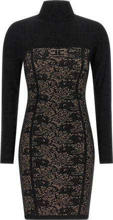 Elisabetta Franchi Gestructureerde Gebreide Mini Jurk - Dames - Kleedjes - Zwart - S - Kleedjes