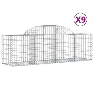 Berkfield Home Arched Gabion Baskets 9 pcs 200x50x60/80 cm Galvanised Iron in Silver