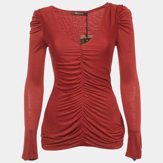 Roberto Cavalli Red Ruched Jersey Long Sleeve Top