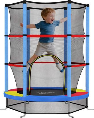 HOMCOM Homcom - Cama El&aacute;stica Infantil Trampol&iacute;n Para Ni&ntilde;os De 3-6 A&ntilde;os Con Red De Seguridad Carga 45 Kg Para Interior &Oslash;140x190 Cm Multicolor