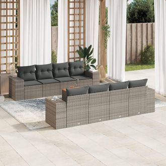 vidaXL Set De Muebles De Jard&iacute;n 9 Pzas Y Cojines Rat&aacute;n Sint&eacute;tico Gris Vidaxl