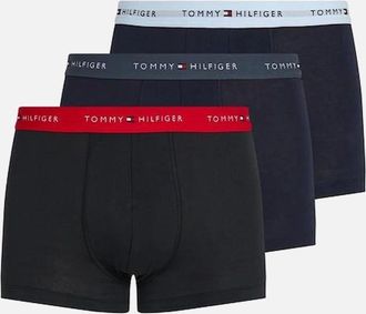 Tommy Hilfiger Mens Tommy Hilfiger 3-Pack Signature Cotton Coloured Band Boxer Trunks, Navy - Black - Size: 32/33/32