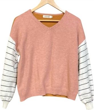 Tribal Womens Combo Long Sleeve V-Neck Sweater In Marigold