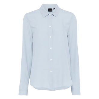 Pinko Pinko, Overhemden, Dames, Blauw, L, Lange Mouw Zijden Shirt