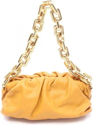 Bottega Veneta Pre-owned Shoulder Bags, female, Brown, Size: ONE SIZE Pre-owned Leather Clutch with Metal Chain Strap for Parties and Special Occasions