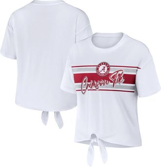 WEAR by Erin Andrews Womens WEAR by Erin Andrews White Alabama Crimson Tide Striped Front Knot Cropped T-Shirt at Nordstrom, Size Xx-Large