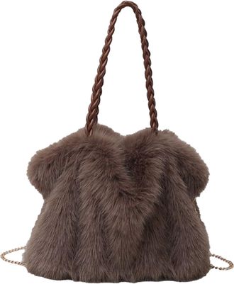 Generic Large Fuzzy Purse - Plush Bag, Plush Adjustable Large Tote, Handbag For Winter, Larges Capacity Fuzzy Shoulder Bag, For Hiking Outdoor Travel Work Wal