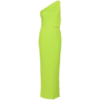 Solace London Kleedjes, Dames, Groen, S, Chiffon, One-Shoulder Geplooide Chiffon-Cr&ecirc;pe Jurk tot op de Grond