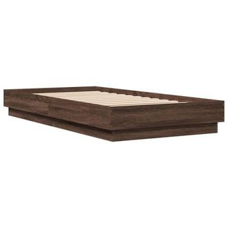 Berkfield Home Durable Bed Frame Frame with LED Lights Brown Oak 75x190 cm Small | Size: Small Single
