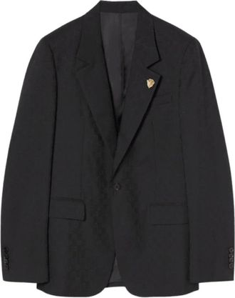 Gucci Single-breasted GG Wool Blazer - Heren - Business blazers - Zwart - M - Katoen - Kostuums