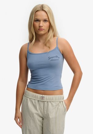 Superdry Tanktop SUPERDRY ATH ESS GRAPHIC CAMI, Damen, Gr. XL, tidal blau, Jersey, Obermaterial: 95% Baumwolle, 5% Elasthan, unifarben, slim fit normal, Rundha