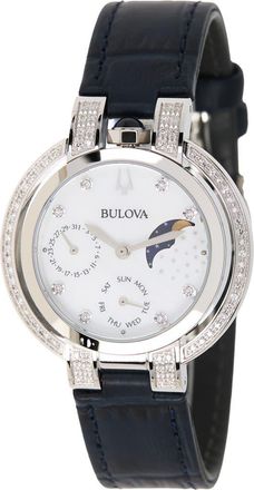 Bulova Womens Rubaiyat Diamond Accent Leather Strap Watch, 40mm - 0.36 ctw in Blue at Nordstrom Rack