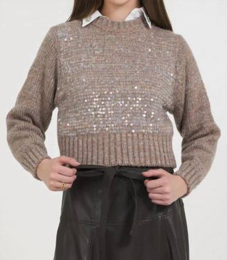 Stellah Sequin Pullover Sweater Top In Beaver