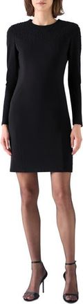 Akris Beaded Long Sleeve Stretch Sheath Dress in Black at Nordstrom, Size 14