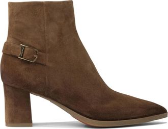 Santoni Bruine Enkellaarzen met Gespband - Dames - Laarzen met Hak - Bruin - 38 1/2 EU - Su&egrave;de - Schoenen