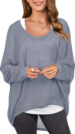 Zanzea Sexy Women Loose Solid Irregular Long Sleeve Baggy Jumper Casual Tops Blouse T-Shirt Gray 2XL