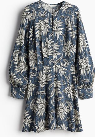 H&M Langarmkleid - Mattblau/Paisleymuster