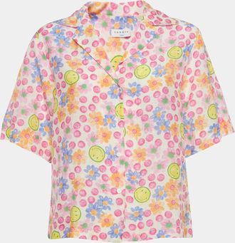 Sandro X Smiley Pink Floral Print Linen Blend Shirt