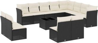 vidaXL Set De Sof&aacute;s De Jard&iacute;n Y Cojines 13 Pzas Rat&aacute;n Sint&eacute;tico Negro Vidaxl
