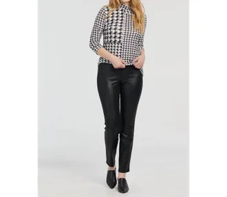 Tribal Slim Fit Glossy Pant In Black Pleather