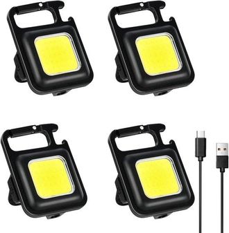 OEM Linterna Llavero Mini Cob De 4 Piezas, Abrelatas, Luz De Trabajo Port&aacute;til, Recargable Por Usb, 500 L&uacute;menes, Color: Negro