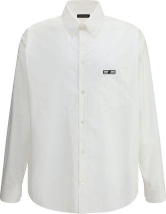 Balenciaga Mens Logo Buttondown Shirt - White Cotton - Size Small