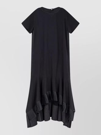 sacai cotton dress pleated hem asymmetric cut