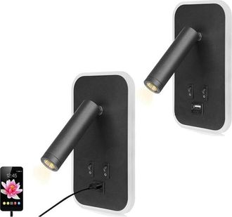 OEM Aplique De Pared Led De 2 Luces - Con Interruptor Integrado, Puerto Usb, Regulable, 13 W, Luz Blanca C&aacute;lida, Color Negro