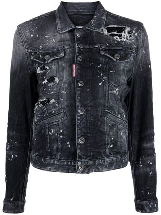 Dsquared2 distressed denim jacket - Zwart