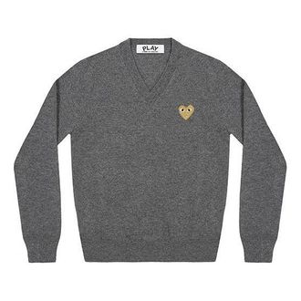 Comme Des Gar&ccedil;ons (WMNS) COMME des GARCONS PLAY V-Neck Pullover Gold Emblem Grey AZ-N047-051-3