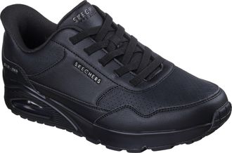 Skechers Slip-On Sneaker SKECHERS UNO-BANKSIA LUXE, Herren, Gr. 40, schwarz, Lederimitat, Schuhe Slip-On Sneaker, Keilsneaker, Sneaker mit Luftkissen