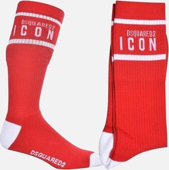 Dsquared2 Mens ICON Logo Sports Socks, Red/white - Red/Red - Size: 10.5/11/10