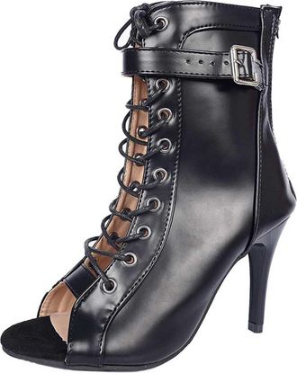 Generic Elegant Open Toe High Heel Breathable Dance Shoes For Performance Evening Party And Formal Wear (Black, 3.5)