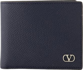 Valentino Garavani VLogo Signature Grainy Kalfsleren Portemonnee - Heren - Portefeuilles - Blauw - ONE Size - Leer - Accessoires