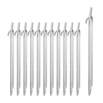 Relaxdays 24 Piquetas De Camping, Suelos Duros, Acero Galvanizado, Ganchos & Cabezales, 30 Cm, Plateado