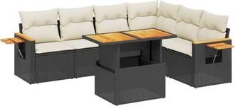 vidaXL Set De Comedor De Jard&iacute;n 7 Pzas Y Cojines Rat&aacute;n Sint&eacute;tico Negro Vidaxl