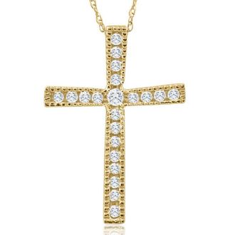 Pompeii3 1/3Ct Round Cut Diamond Cross Pendant 10k White or Yellow Gold Necklace 1 Tall