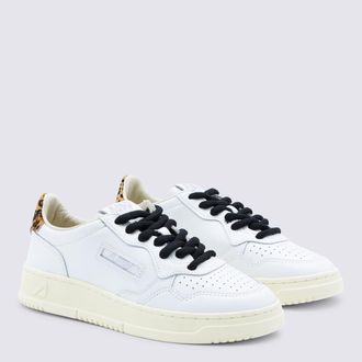 Autry Leather Low-Top with Leopard Heel Sneaker - White