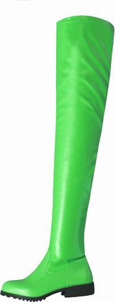Generic Green,6.5 UK,Womens Over The Knee Boots Leather PU Chunky Low Heels Thigh High Boots Side Zipper Round Toe Fall Comfy Long Boot Dress Shoes