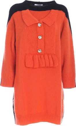 Vivetta Gezellig Gebreide Jurk in Oranje en Zwart - Dames - Kleedjes - Oranje - S - Wol - Kleedjes