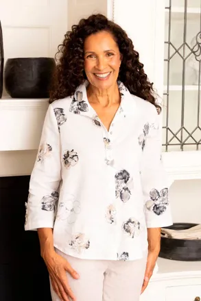 Habitat Watercolor Floral Swing Shirt - Plus In White